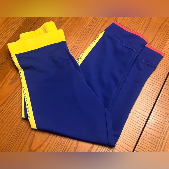 Adidas X Stella McCartney Sport Climalite Crop Leggings Blue & Neon Yellow Small - Picture 9 of 9